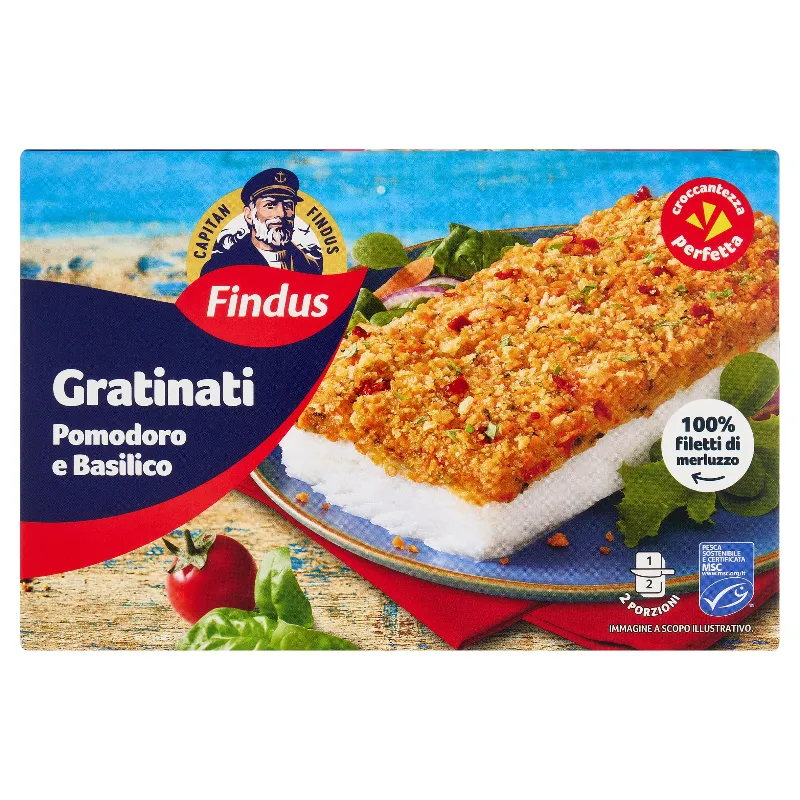 FINDUS FILETTI DI MERLUZZO GRATINAT.POM&BAS GR.380